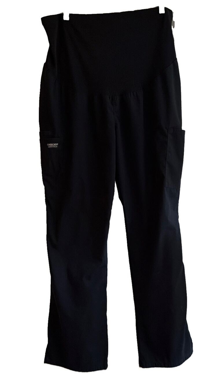Cherokee Workwear Maternity Scrub Pants Womens Sz L Black Cargo Straight Leg
